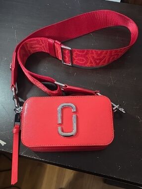 Marc Jacobs Red Saffiano Camera Crossbody with Logo Strap